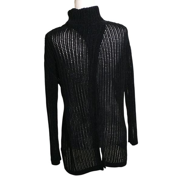 Elie Tahari Open Knit Sweater Women's Sz XS Black Sheer Spilt  Back Pullover Top - Picture 12 of 15